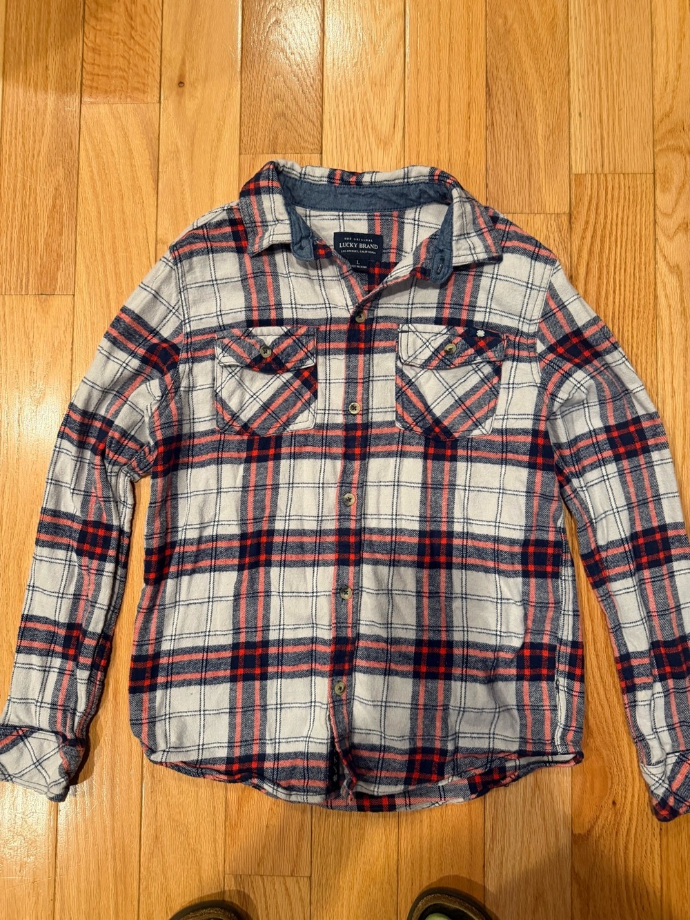 Lucky Brand White Navy Red Plaid Button-Up Shirt